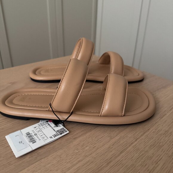 Zara Taupe Slide Sandals Sz 38 - Picture 3 of 5